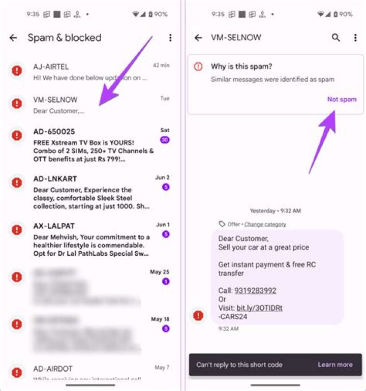 How do I view blocked messages on OnePlus one?
