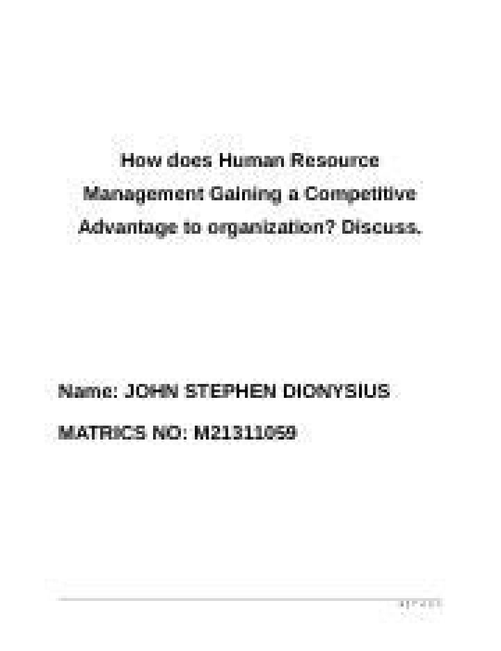 How does Human Resource management Gaining a competitive advantage to organization?