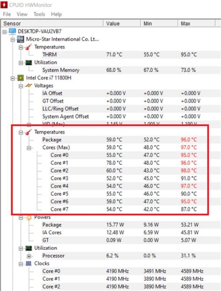 What is the normal CPU temperature for i7 laptop?