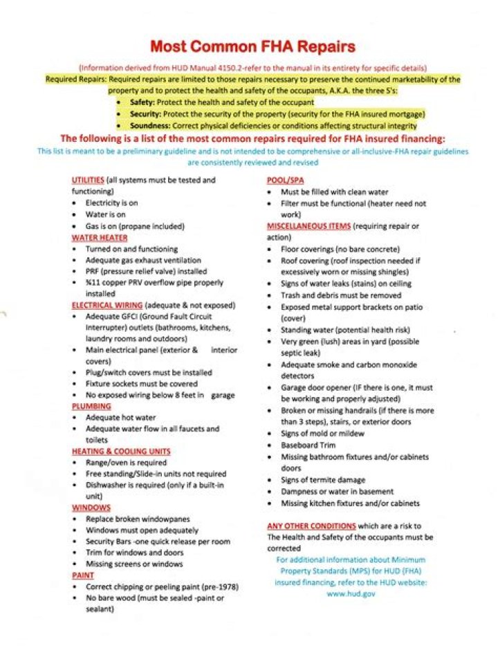 What kind of repairs does FHA require