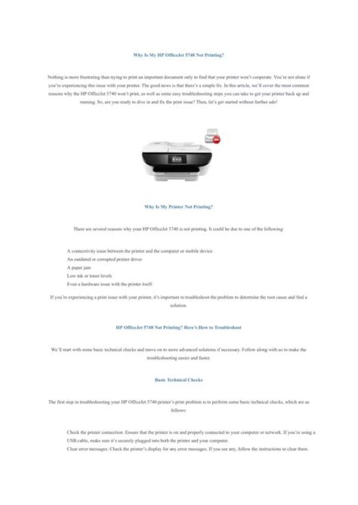 Why is my HP Officejet 5740 not printing?